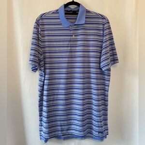 RLX Ralph Lauren Mens Blue Stripped Short Sleeve Polo Golf Shirt Medium